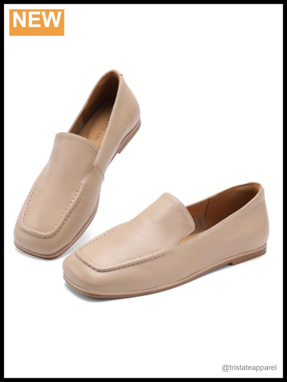 Genuine Leather Slip-On Loafers Square Toe Flats Women's Casual Work Shoes